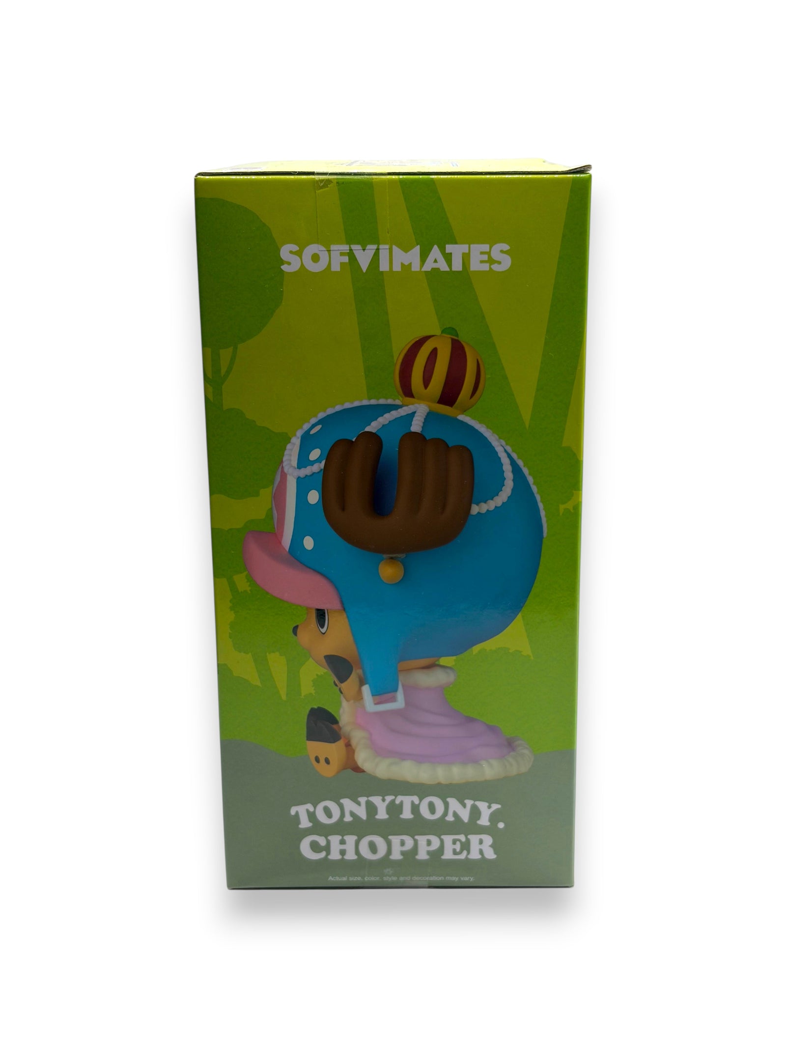 Lowkey Stock Banpresto One Piece Sofvimates Tony Tony Chopper Zou version figure in green display box side view