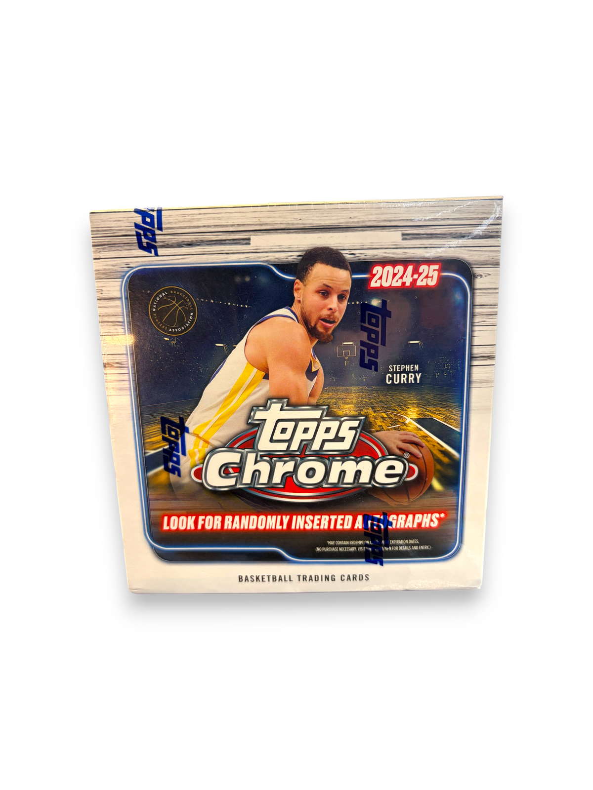 Lowkey Stock 2024/25 Topps Chrome Basketball Mega Box featuring Stephen Curry on the factory sealed packaging