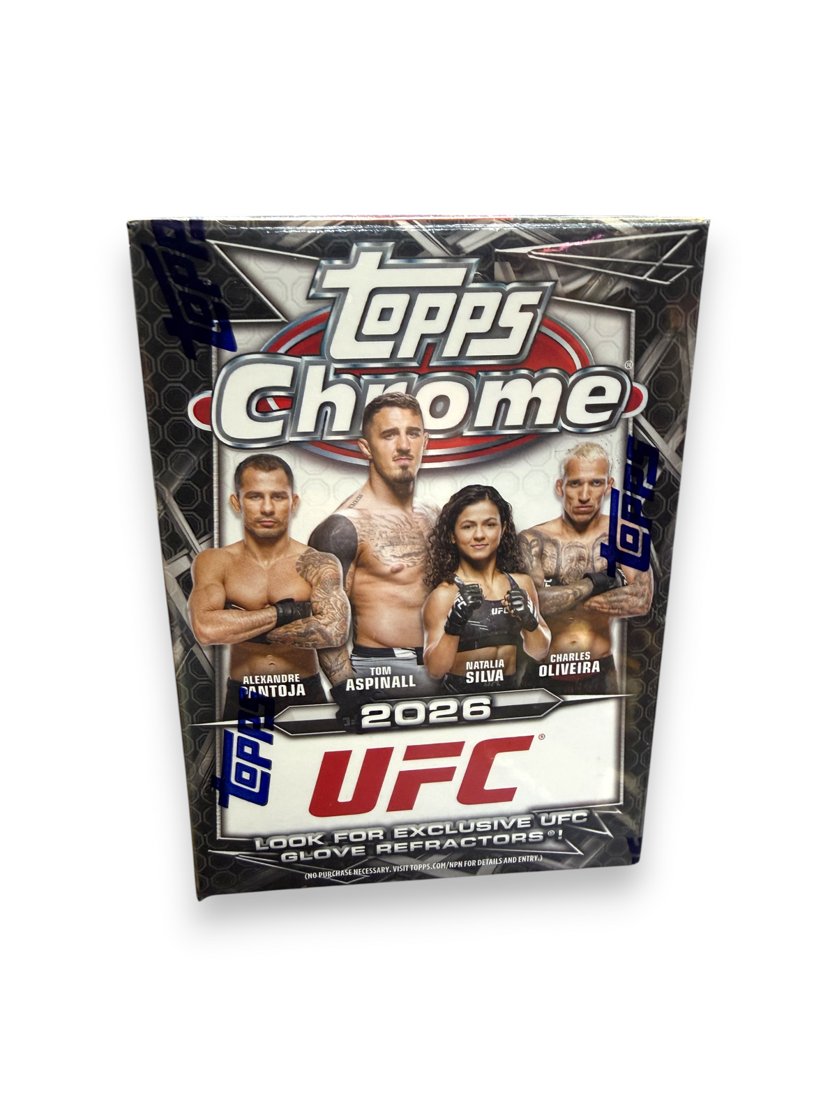 Lowkey Stock Topps Chrome UFC 2026 trading card blaster box featuring MMA fighters on the packaging
