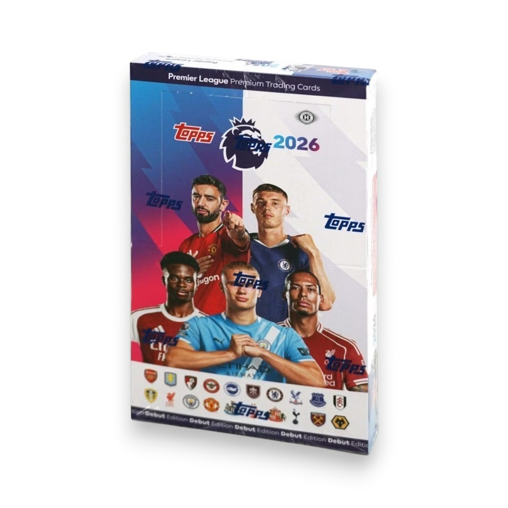 Lowkey Stock 2025/26 Topps Premier League soccer hobby box featuring star players and official team logos.