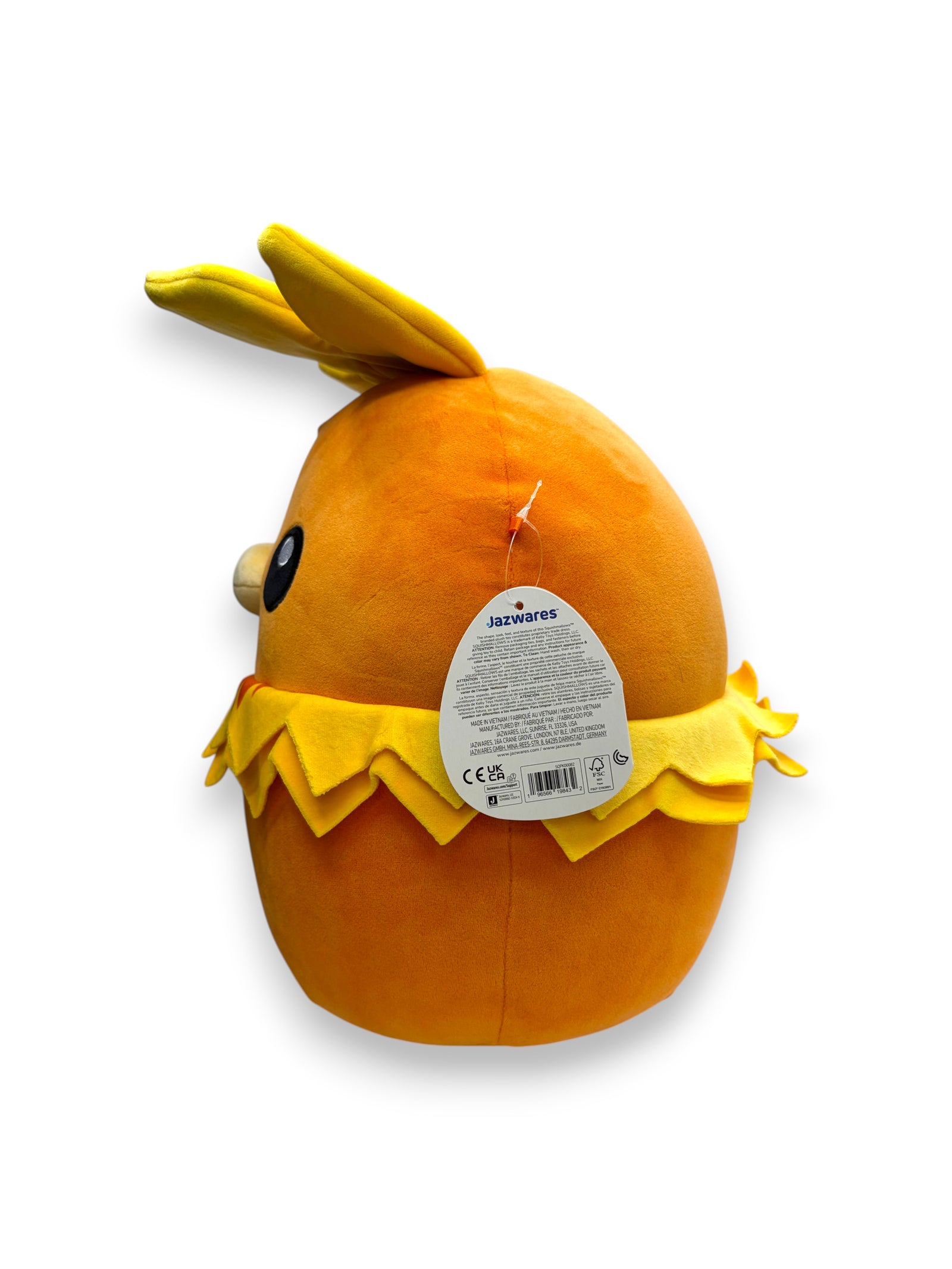 Lowkey Stock 14-inch Torchic Pokémon plush toy with ultrasoft orange fabric and yellow crest, back view.