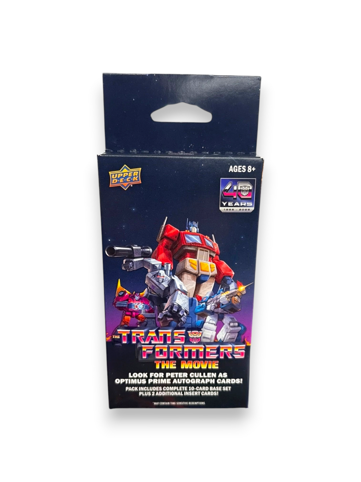 Lowkey Stock Upper Deck Transformers The Movie hanger box featuring Optimus Prime and 40th anniversary branding