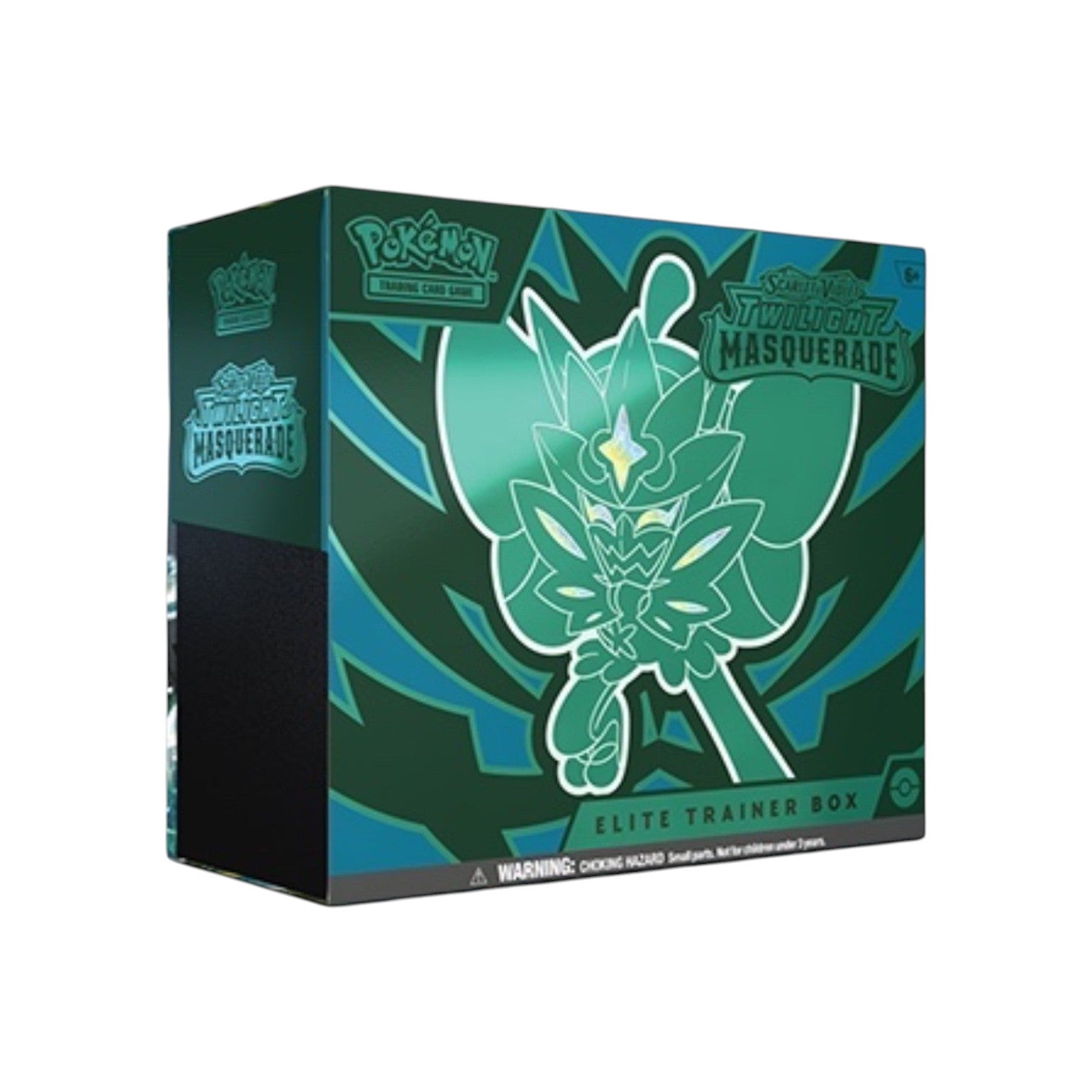 Lowkey Stock Pokémon TCG Twilight Masquerade Elite Trainer Box featuring Ogerpon artwork on a green collector box