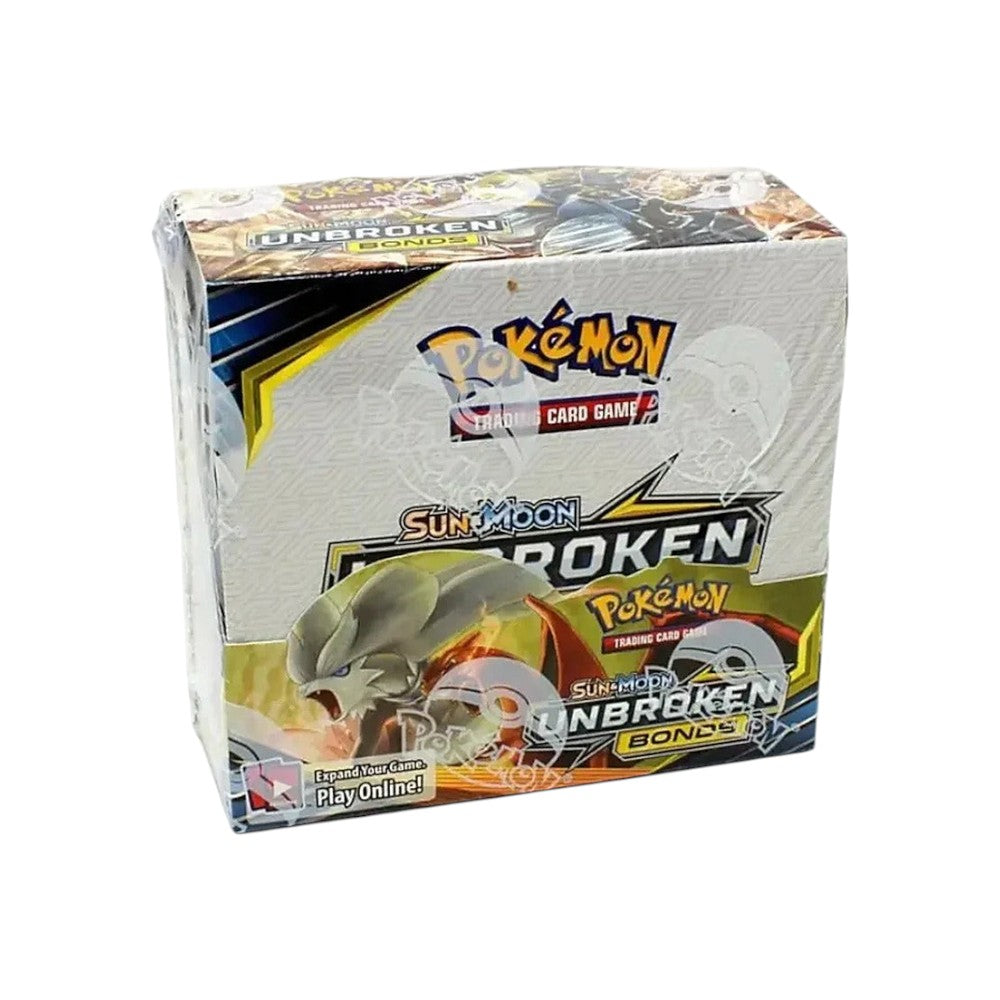 Lowkey Stock factory sealed Pokemon TCG Sun and Moon Unbroken Bonds booster box with 36 trading card packs