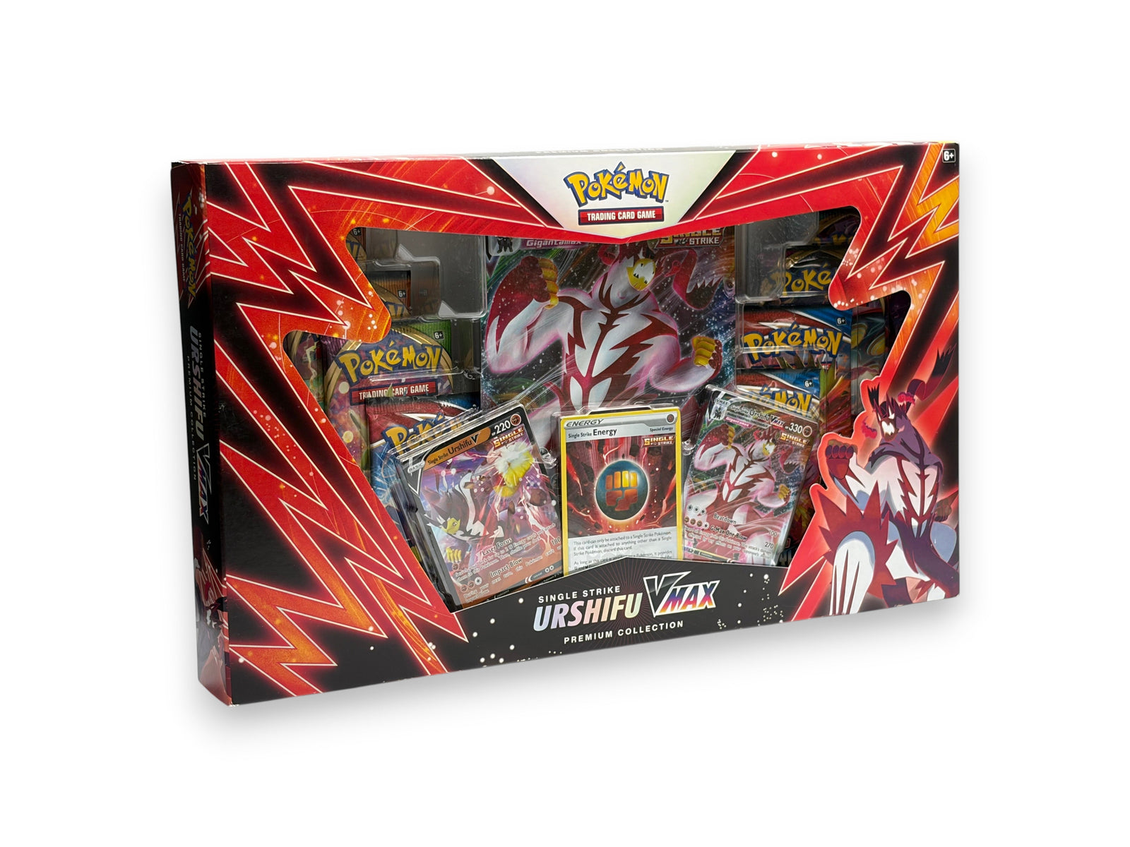 Lowkey Stock Pokémon TCG Single Strike Urshifu VMAX Premium Collection box with promo cards and booster packs