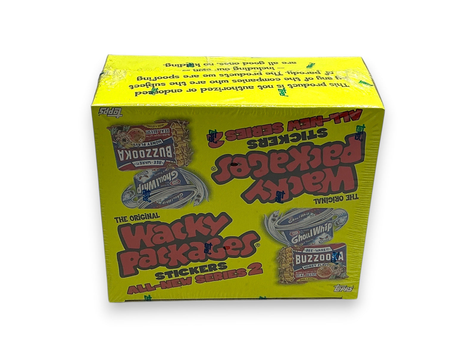 Lowkey Stock 2005 Topps Wacky Packages Series 2 24-pack retail box with yellow shrink-wrapped packaging
