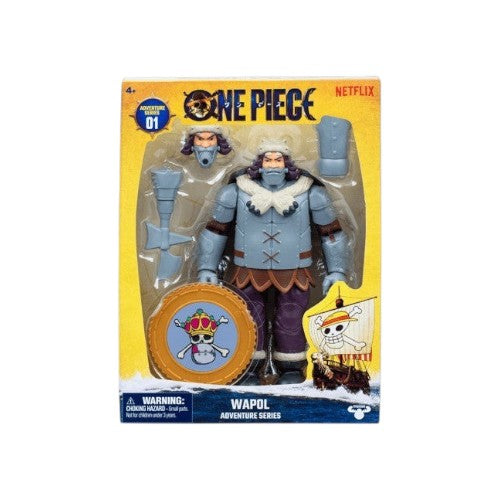 Lowkey Stock Netflix One Piece Adventure Series 01 Wapol action figure in factory sealed packaging with accessories.
