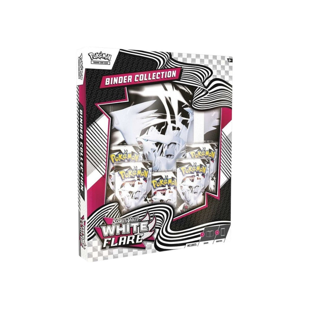 Lowkey Stock Pokémon TCG Scarlet & Violet White Flare Binder Collection box set with booster packs and card binder.