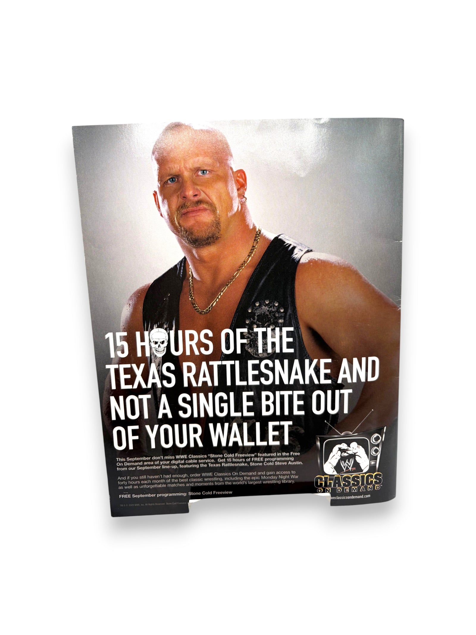 Lowkey Stock WWE Magazine October 2009 back cover featuring Stone Cold Steve Austin advertisement