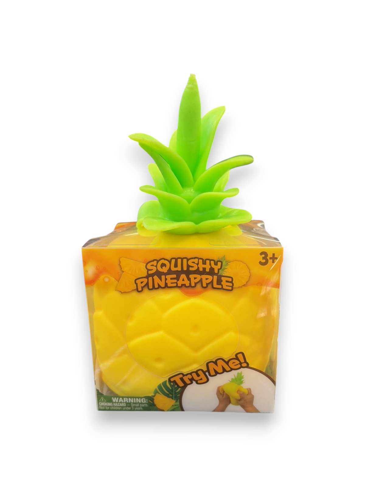 Lowkey Stock Squishy Pineapple toy in yellow and green packaging with a tactile fruit design for sensory play